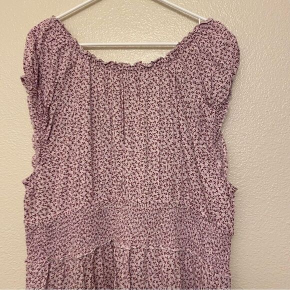 Old Navy Smocke fairy boho lavender Floral Maxi Dress baby doll flounce plus XXL - Picture 6 of 13